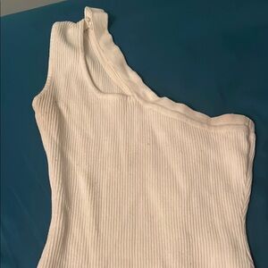 Fashion Nova White Asymmetrical Ribbed Bodycon Dress